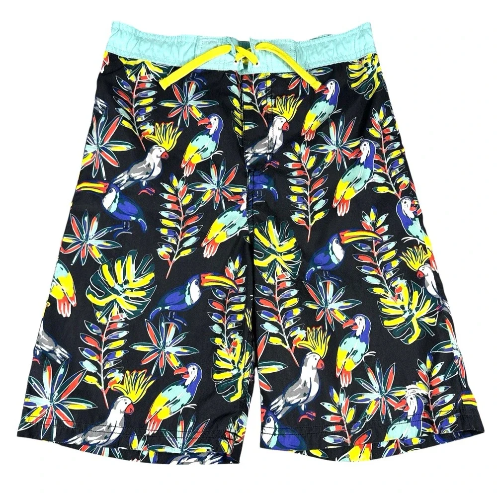 Tommy Bahama Boys' Swim Trunks – Hawaiian Parrots Print | Mesh-Lined | Size L